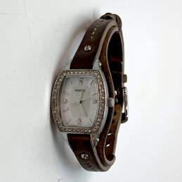 Desinger Fossil Silver-Tone Rhinestone Adjsutable Leather Strap Wristwatch