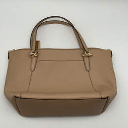 Womens Tan Leather Gold Details Logo Charm Zipper Tote Bag Purse alternative image
