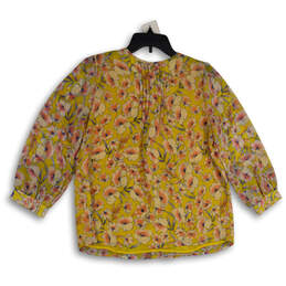 Womens Yellow Pink Floral Pleated Tie Neck Long Sleeve Blouse Top Size S/P alternative image