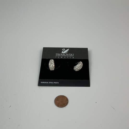 Designer Swarovski Silver-Tone Clear Fashionable Crystal Hoop Earrings image number 1