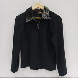 David Paul New York Women's Full-Zip Jacket w/ Animal Print Collar Size M