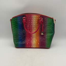 Brahmin Womens Rainbow Alligator Skin Texture Zipper Pocket Satchel Bag Purse