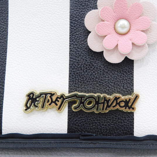 Betsey Johnson Weekender Travel Bag Black & White Stripes Pink Flowers image number 4