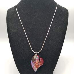 Sterling Silver Glass Swirl Rainbow Red Heart Pendant 17in Necklace 13.6g alternative image
