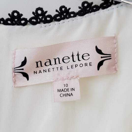 Nanette Lepore Sleeveless Fit Flare Ivory Black Crochet Dress Women's Size 10 image number 4