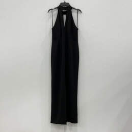 Womens Black Sleeveless Halter Neck Regular Fit Back Zip Maxi Dres Size 12 alternative image