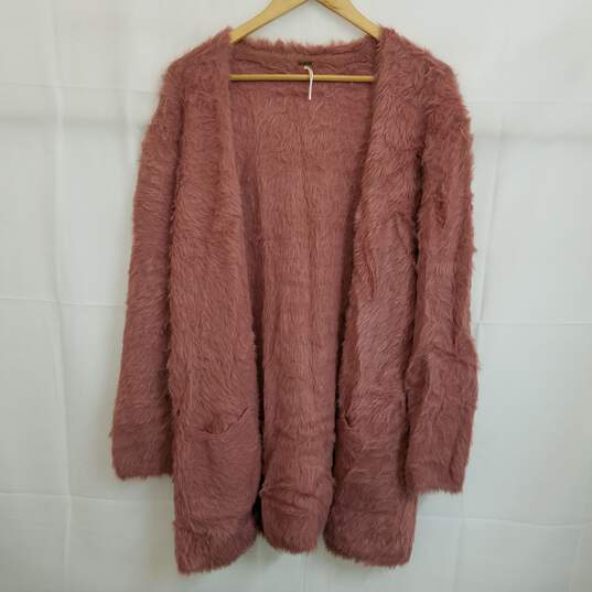 Free People oversized fluffy open front cardigan mauve women's S image number 1