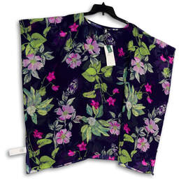 NWT Womens Multicolor Floral Crew Neck Pullover Poncho Blouse Top Size OS