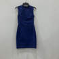 Womens Blue Sleeveless Crew Neck Back Zip Pleated Sheath Dress Size 2 image number 1