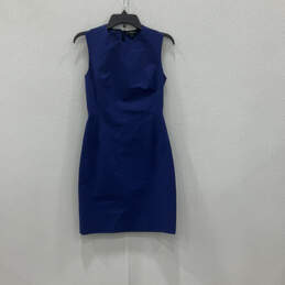 Womens Blue Sleeveless Crew Neck Back Zip Pleated Sheath Dress Size 2