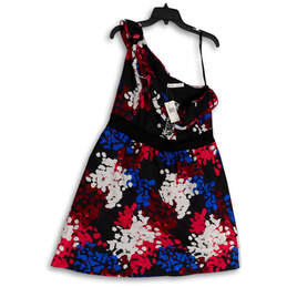 NWT Womens Multicolor Spotted Ruffle One Shoulder Mini Dress Size 14