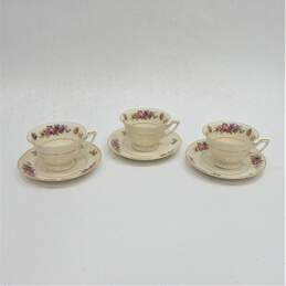 Thomas Ivory Bavaria Floral Gold Trim Set of 3 Footed Cups & Saucers