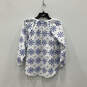 Womens White Blue Eyelet Balloon Sleeve Front Button Blouse Top Size XS image number 2