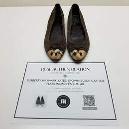 AUTHENTICATED Burberry Haymark Brown Suede Cap Toe Flats Size 40