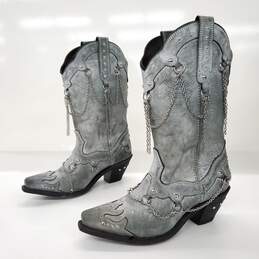 Rockin Country Women's Chain Gray Leather Western Cowboy Boots size 8M