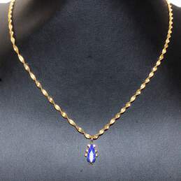 14K Yellow Gold 18" Faux Opal Blue Accent Pendant Necklace - 5.9g