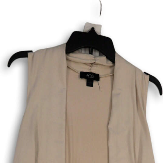 Womens Beige Sleeveless Shawl Collar Long Open Front Shrug Size Large image number 3