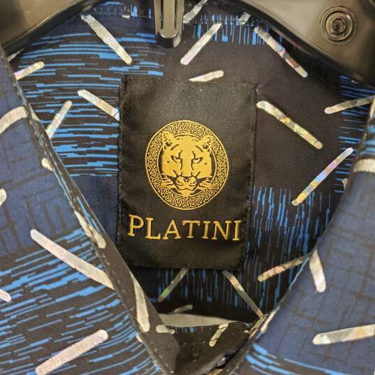 Platini Button Up Blue Print Shirt SZ L NWT image number 6
