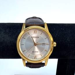 Designer Citizen Eco Drive Brown Leather Strap Analog Dial Quartz Wristwatch