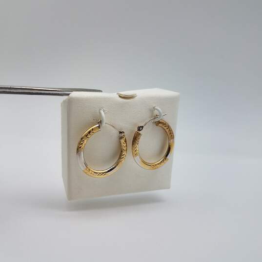 JCM Solid 14k Gold 2 Color Leaf Chiseled 3/4 Inch Hoop Earrings 9.1g image number 7
