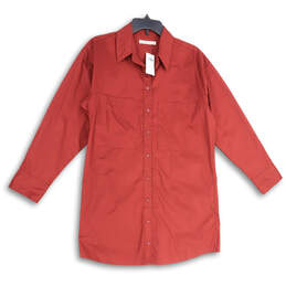 NWT Womens Burgundy Spread Collar Long Sleeve Button Front Shirt Dress Sz S