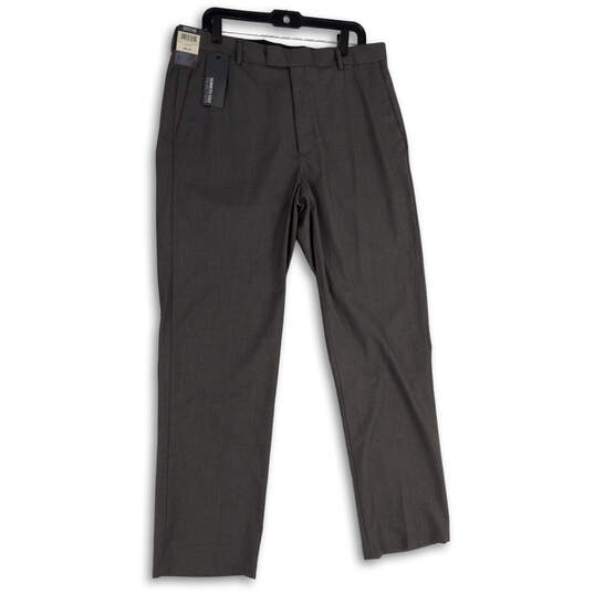 NWT Mens Gray Flat Front Slash Pocket Straight Leg Dress Pants Size 36x34 image number 1
