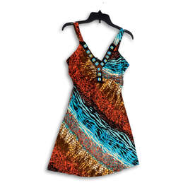 Womens Multicolor Embellished V-Neck Sleeveless Fit & Flare Dress Size M