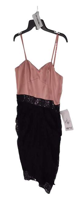 NWT Womens Pink Black Spaghetti Strap Zip Slip Mini Dress Size 11/12 alternative image