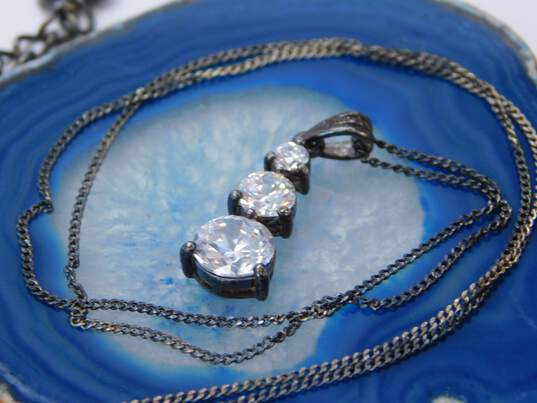 Avon & Artisan 925 Flower & Oval Cubic Zirconia Earrings & Graduated Pendant Necklace image number 4