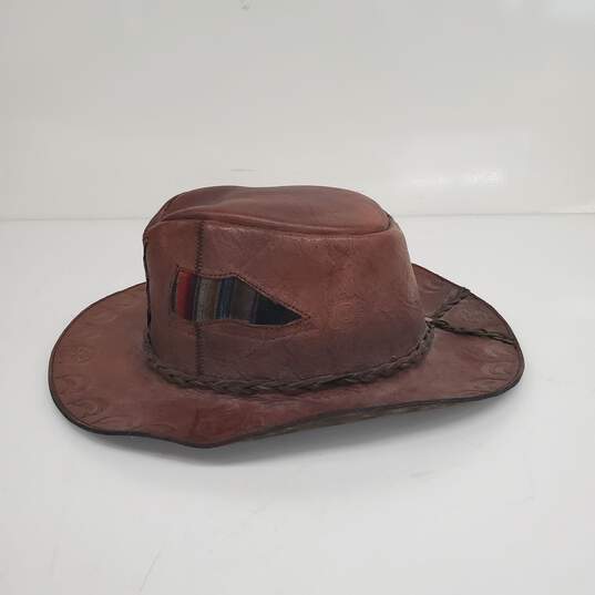 Hand-made Leather Akubra Style Hat w/ Folk Art Embossing image number 2