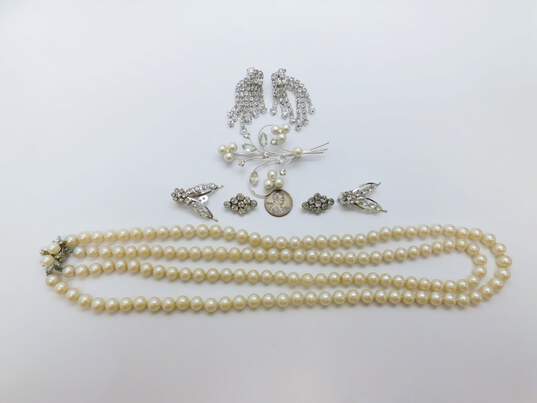 Vintage Icy Rhinestone & Faux Pearl Costume Jewelry 153.5g image number 7