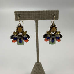 Designer J. Crew Gold-Tone Multicolor Resin And Crystal Stone Drop Earrings
