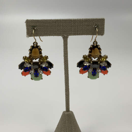 Designer J. Crew Gold-Tone Multicolor Resin And Crystal Stone Drop Earrings image number 1