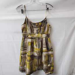 Brown/Yellow Women's Halogen Babydoll Silk Cotton Blend Dress Size 4