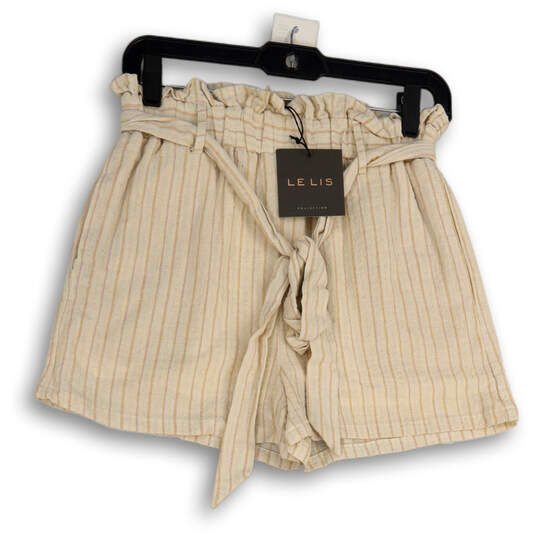 NWT Women Beige Striped Pleated Elastic Waist Pull-On Paperbag Shorts Sz S image number 1