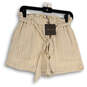NWT Women Beige Striped Pleated Elastic Waist Pull-On Paperbag Shorts Sz S image number 1