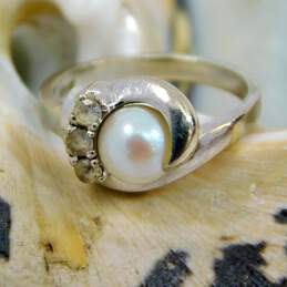 Vintage 10k White Gold Pearl & White Topaz Ring 3.3g