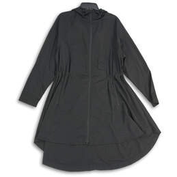 Womens Black Long Sleeve Flared Hem Full-Zip Hooded Raincoat Size M alternative image