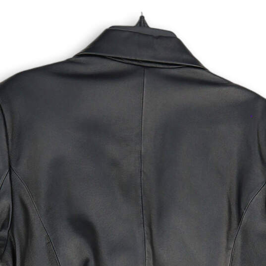 Mens Black Notch Lapel Long Sleeve Flap Pocket Leather Jacket Size 1X image number 4