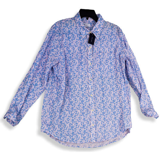 NWT Womens Pink Blue Floral Long Sleeve Collared Button-Up Shirt Size Large image number 1