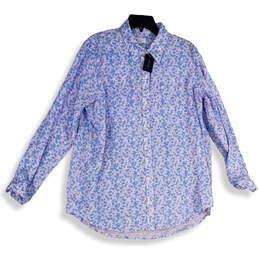 NWT Womens Pink Blue Floral Long Sleeve Collared Button-Up Shirt Size Large