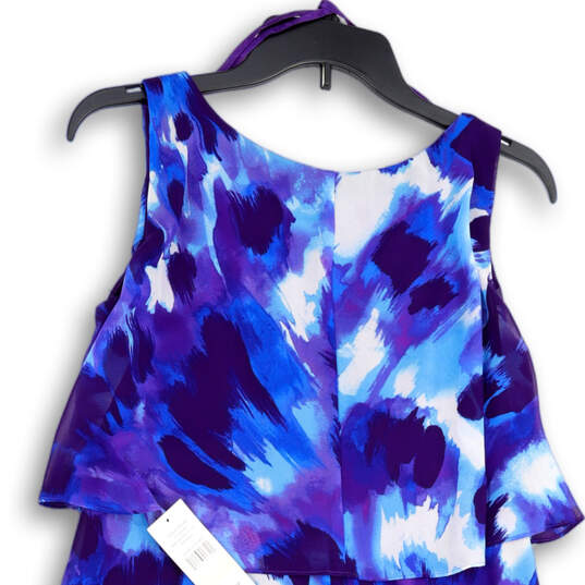 NWT Womens Multicolor Tie-Dye Round Neck Tiered Ruffle A-Line Dress Sz 10P image number 4