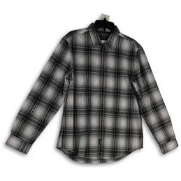 Mens Black White Plaid Long Sleeve Spread Collar Button-Up Shirt Size M