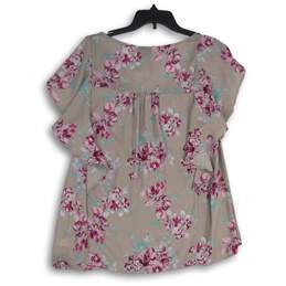 NWT Torrid Womens Gray Pink Floral V-Neck Short Sleeve Blouse Top Size 0 alternative image