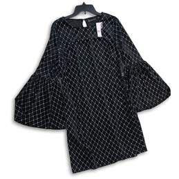 NWT New York & Company Womens Black Geometric Bell Sleeve Shift Dress L