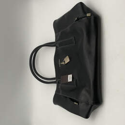 NWT Womens Black Leather Inner Zipped Pocket Double Handle Shoulder Bag
