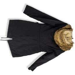 Womens Black Front Pockets Full-Zip Hooded Faux Fur Parka Jacket Size Small alternative image