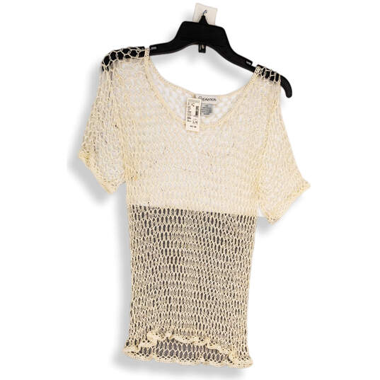 NWT Womens White Crochet Round Neck Short Sleeve Pullover Blouse Top Sz XL image number 1