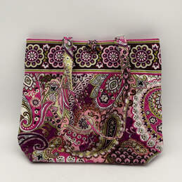 Womens Pink Paisley Print Quilted Inner Pocket Double Handle Tote Bag