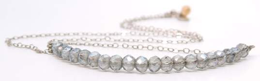 Artisan 925 Grey Crystals Beaded Bar Pendant Chain Necklace & Chunky Wide Band Ring 10.8g image number 2